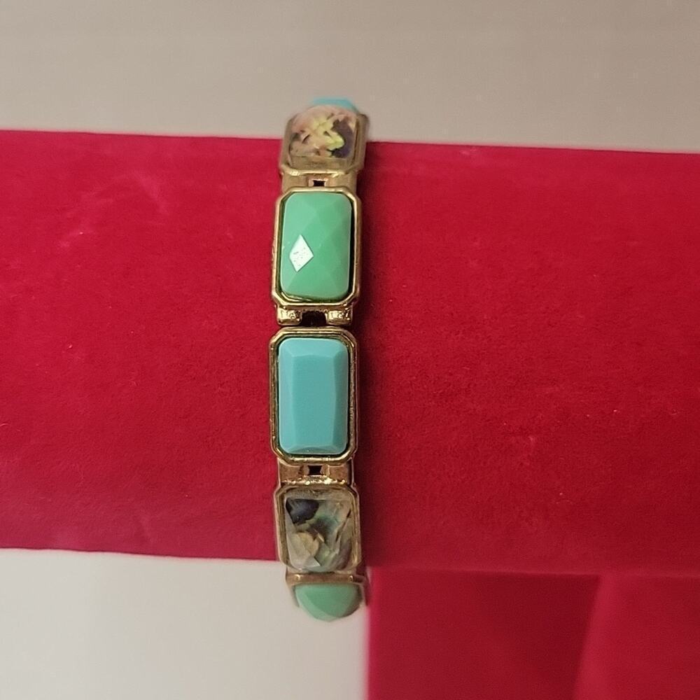 Lot of 6 Green and Blue Beaded Slip-on Southwestern Boho Bracelets - Picture 2 of 9